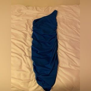 One Shoulder Ruched Bodycon Dress- Royal Blue
